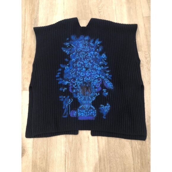 VALENTINO Garavani Floral embroidery cashmere blend poncho sweater in blue - Picture 15 of 16